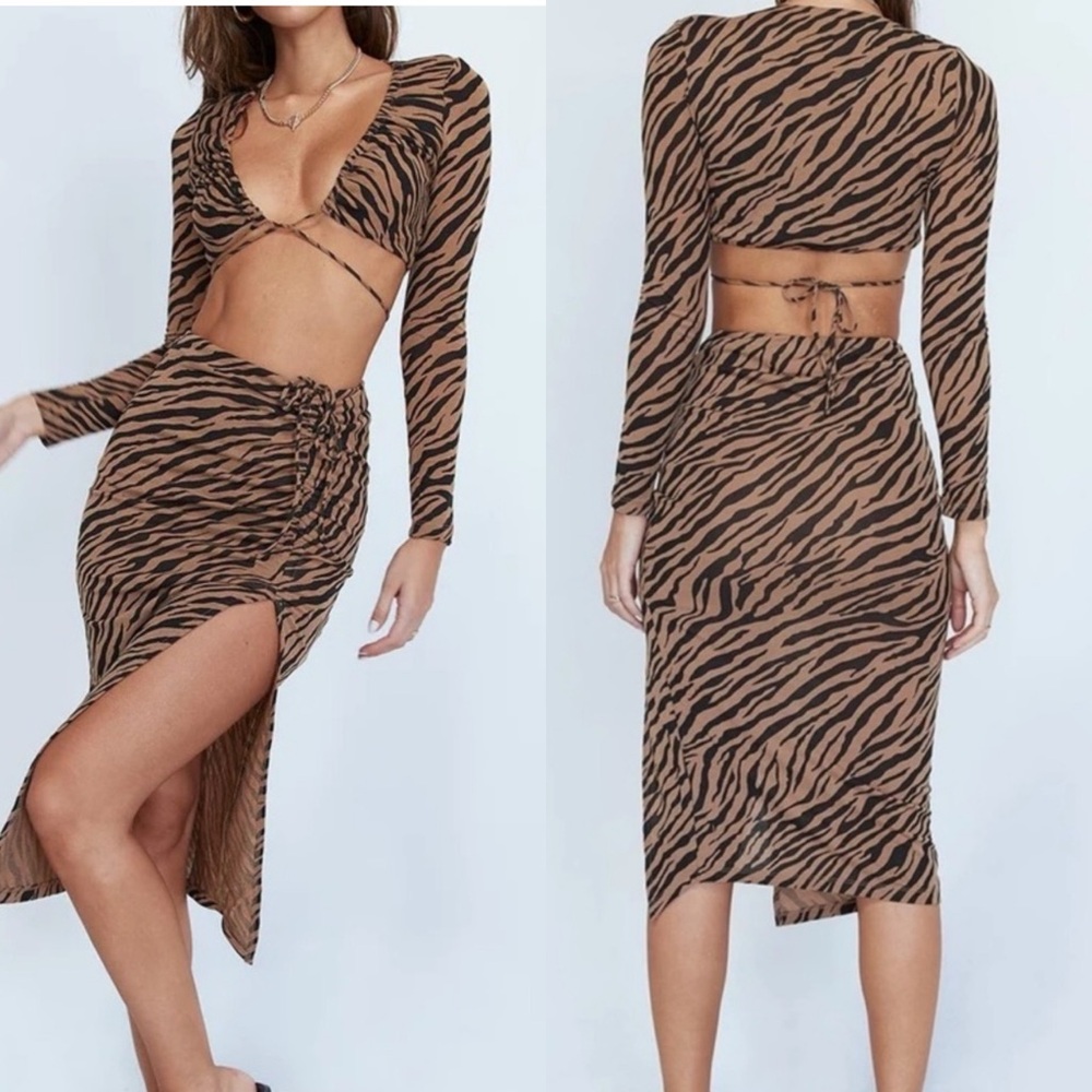 PRINCESS POLLY Savannah Set Zebra Size 8 New Top Pre-Owned Skirt NWT Animal US 4
